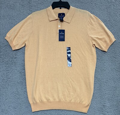 NEW Stafford Silk Blend Split Neck Polo Shirt Mens Small Orange Buff