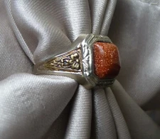 GORGEOUS RARE ANTIQUE IN OSTBY BARTON STYLE 10K GOLDSTONE RING! SZ 9.5