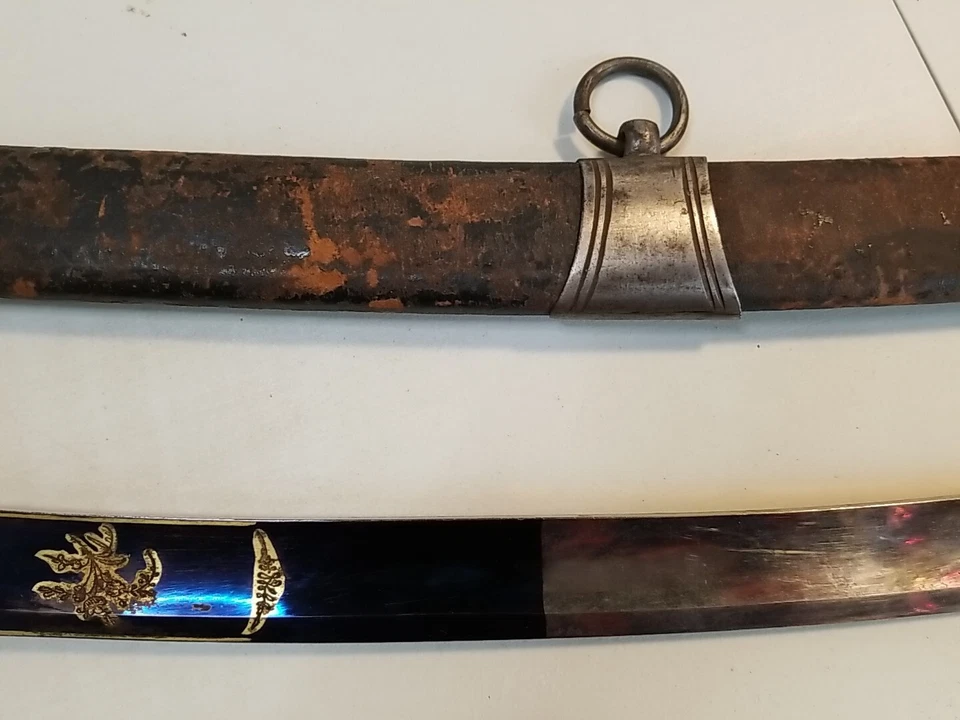 Napoleonic Wars Cavalry Officers Sword Saber w/Scabbard - Blued & Etched - Image 3 of 4