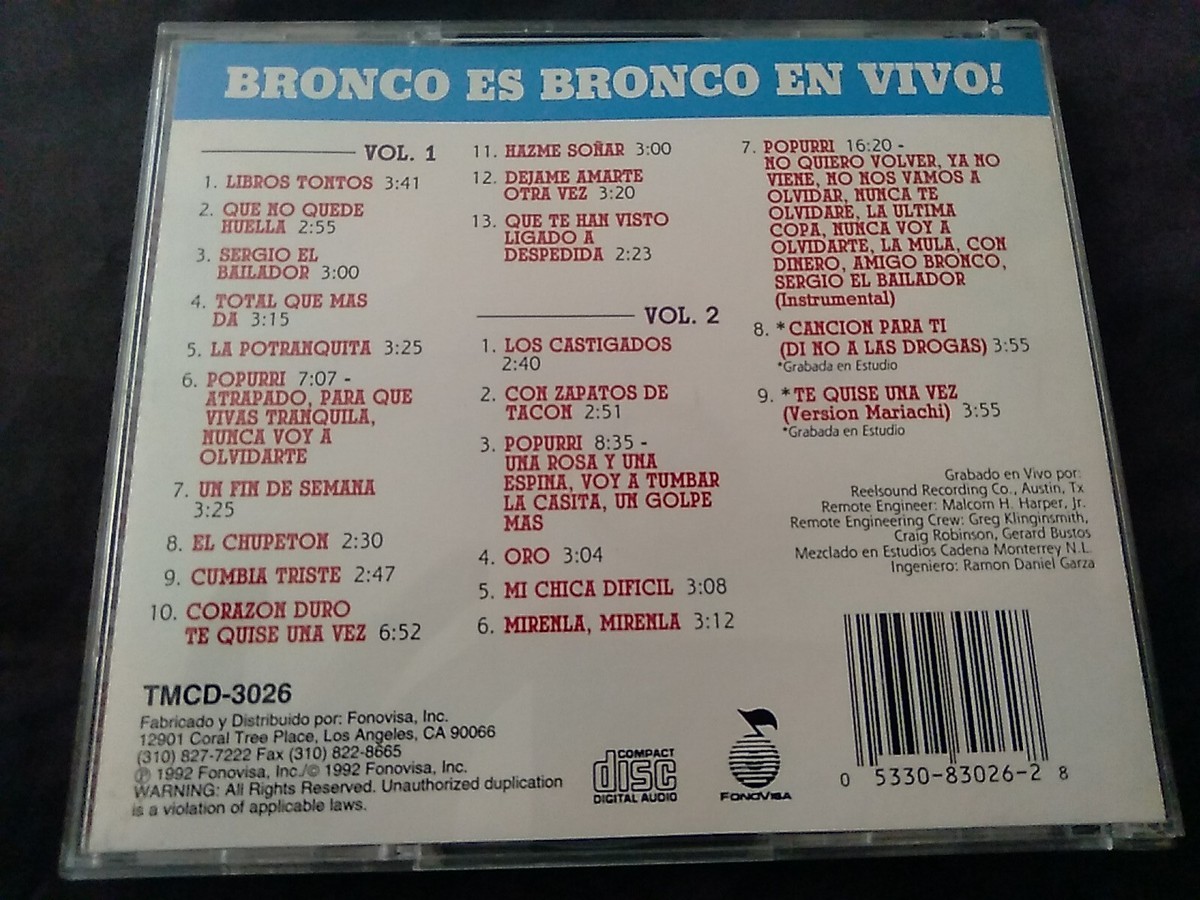 2CD-📀💿-BRONCO-ES BRONCO-EN VIVO-1992 FONOVISA-COMO NUEVOS-RAROS