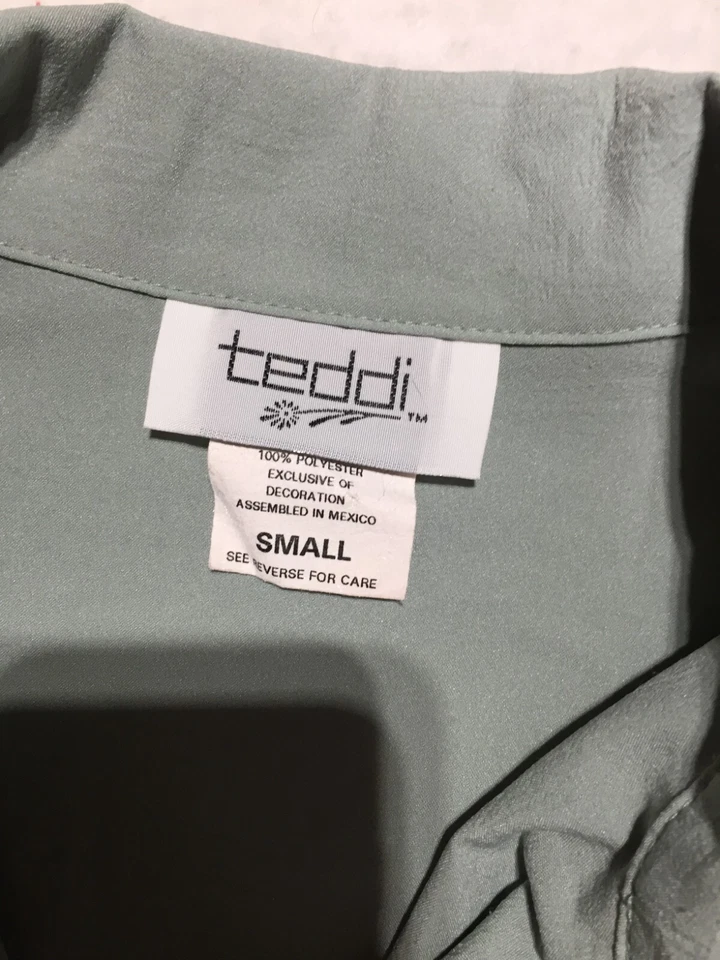 Teddi Jacket Womens S Green Full Zip Long Sleeve Pockets Quilt Patch Flowers - Image 3 of 4