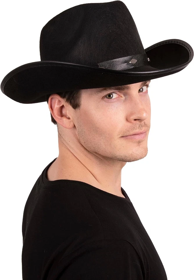 Sombrero de Vaquero Negro Western Hombre Mujer Accesorio Fieltro Escenario Teatral Disfraz Fiesta Foto 3 de 4