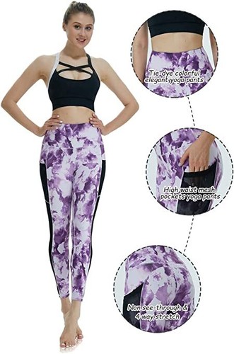YGOODM Womens Tie-Dye Tummy Control Leggings High Waist Yoga Pants Buff Lifting - Picture 22 of 34