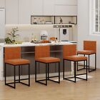 Set of 6 Bar Stool Pub Bar Chairs Counter Height with Large Back Rustic Brown Pu
