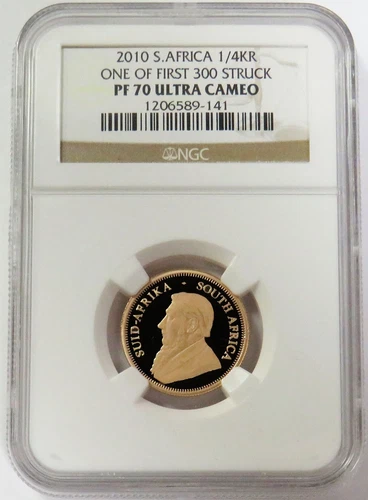 2010 GOLD SOUTH AFRICA 1/4 KRUGERRAND COIN NGC PROOF 70 ULTRA CAMEO