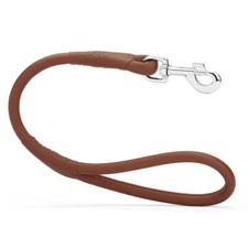 Soft Dog Pet Round Leather Traffic Lead W 1/2" - L 22", Brown
