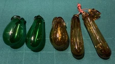 4 Vtg Mid Century Modern Green & Amber Murano Glass Squash Eggplant Decor MCM