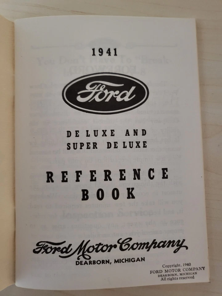 Ford 1941 manual del propietario de lujo y Super Deluxe - nuevo Foto 2 de 4