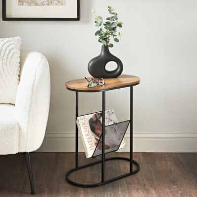 Magazine Rack Side Table Stand Shelf Wooden Coffee Table Lamp End ...