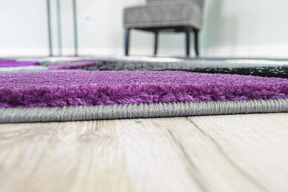 Первоклассный резной современный абстрактный ковер 2305 фиолетовый 6 футов 6 дюймов x 6 футов 6 дюймов круглый - Изображение 3 из 4