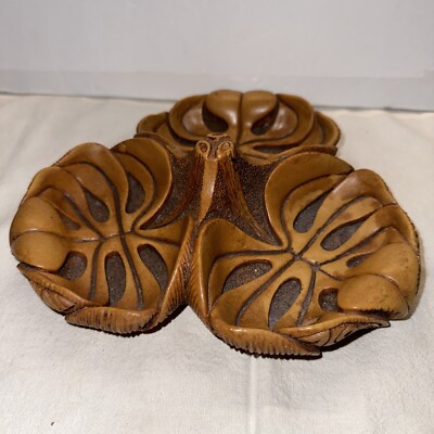 Coco Joes HW117 Hawaii Monstera Leaf Server Hapa Wood Carved Dish Tiki Bar Luau