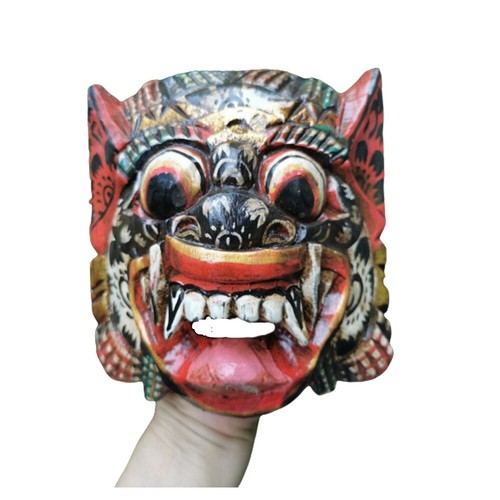 Barong Lion Wood Mask Decor Singh Hand Carved Paint Balinese Monkey Wall Hanging - Picture 3 of 12