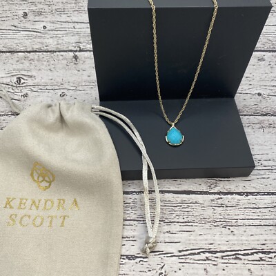 Kendra Scott Kiri Blue Faceted Chalcedony Tear Drop Pendant Gold Tone