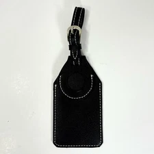 NEW Luggage Tag/AirTag Holder Black PU Leather SilverTone Buckle White Stitching