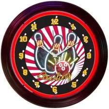 Bowling Pins Colorful Red Neon Wall Clock 15" Diameter 8BOWLX Neonetics