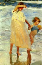 Ｏｉｌ　ｐａｉｎｔｉｎｇ las dos hermanas two sisters by beach Joaquin Sorolla y Bastida 36"
