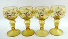Antique Lot of 4 Fritz Heckert Style Enamel Roemer Hock Amber Wine Glasses Birds