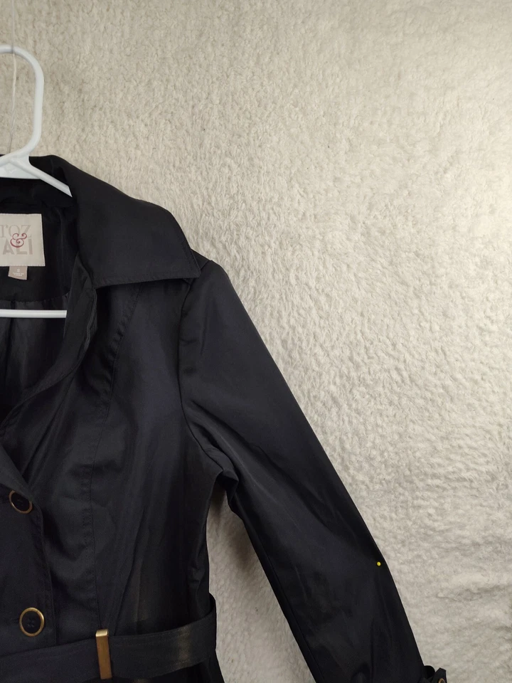 Jaqueta feminina Roz Ali pequena preta 100% poliéster peito duplo com cinto blazer fit - Imagem 3 de 4