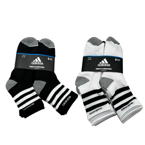 adidas Mens Athletic Mid Calf Socks 12pk Cushioned Sz 6-12 White &Black 3-Stripe - 第 1/12 張圖片