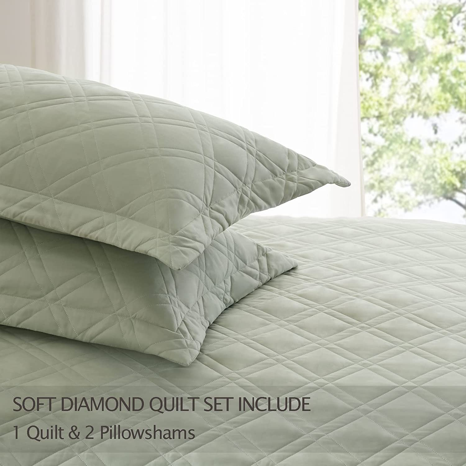 Sage Green Quilt Set Full/Queen Size, Bedspread Quilt Sets Soft