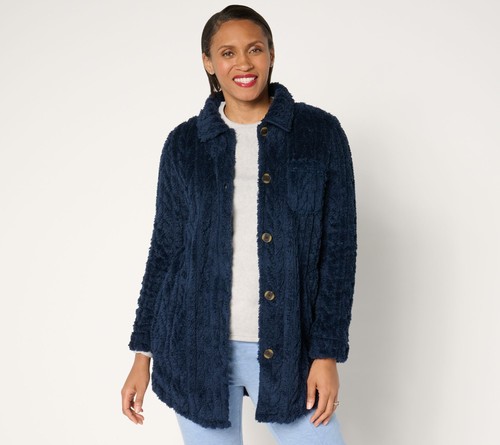 Cuddl Duds Damen Jacke Gr. M Sculpted Sherpa Shirt Blau A667661