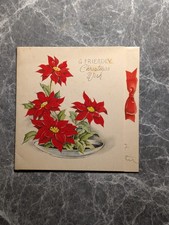 Christmas Card Vintage Holly Spray Red Ribbon Berries Steel Engraving Rust Craft