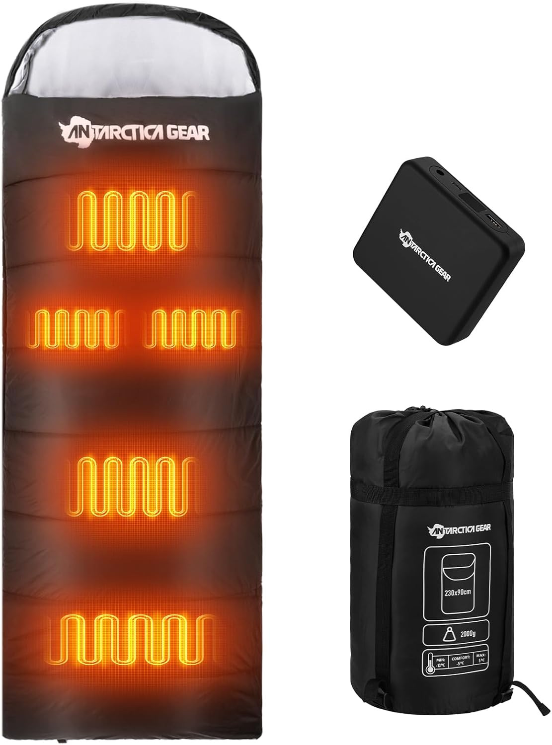 Antarctica Gear Heated Sleeping Bag, 5Pcs Heating Areas Sleeping Bags with 16000