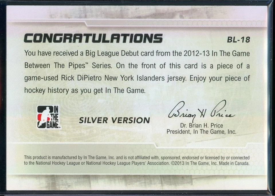 2012-13 Between The Pipes Big League Debut Jerseys #BL03 Curtis Joseph ERROR - Image 2 of 2