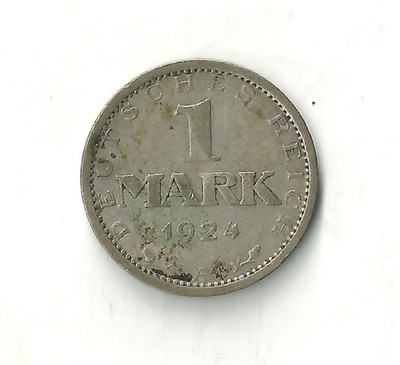 Deutschland seltene Weimarer Republik 1 Mark Silber 1924 KM#42