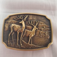 Vintage 1978 BTS Belt Buckle Solid Brass Deer Buck Stag Hunting