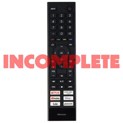 INCOMPLETE Hisense Remote (ERF3J80H) w/ Netflix/Prime/YouTube/(Disney+) - Black