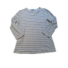 J. McLaughlin Striped Long Sleeve Crew Neck Top Shirt Blue White Black Womens M