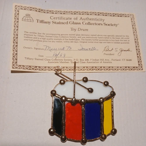 Vintage 1989 TIFFANY Stained Glass Drum Certificate of Authenticity VERY RARE!