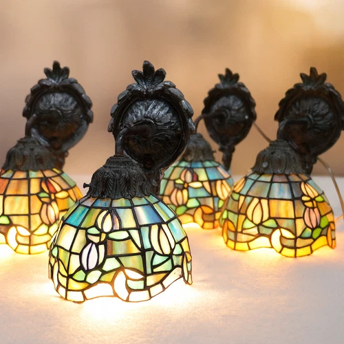 Set 4 VTG Tiffany Style Stained Glass Wall Sconce Lamps Tulip Floral Lights 6"