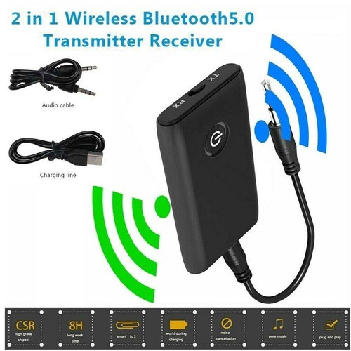 Bluetooth 5.0 Transmitter Receiver 2-in-1 3.5MM Computer TV Speaker For Use New - Afbeelding 2 van 17