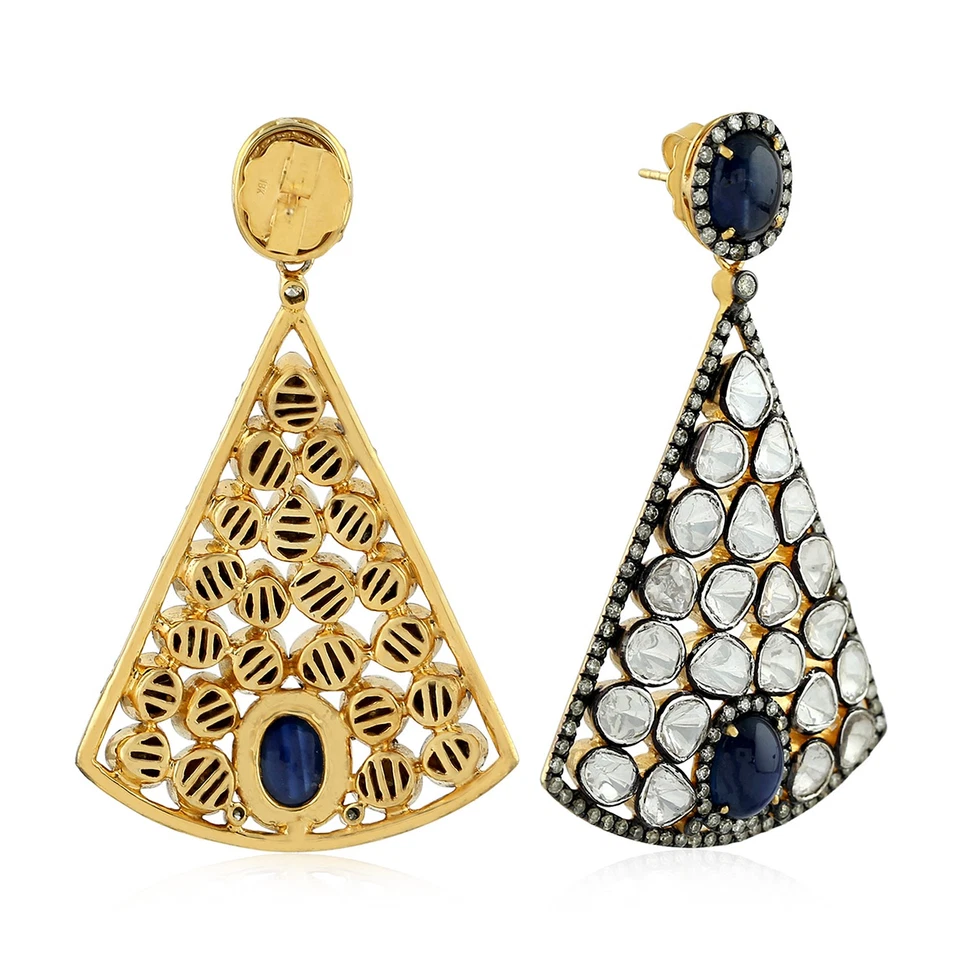 Orecchini pendenti zaffiro diamante naturale argento sterling 925 gioielli in... - Immagine 3 di 4