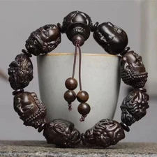 Hand Carved Single Circle Buddha Head Buddha Bead Bracelet From Agarwood