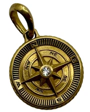 David Yurman 18K Yellow Gold Compass Pendant with Diamond, 9.5g, Authentic.
