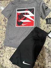 Nike Youth Boys Short Set Youth Large NWT Black Gray Red Dri Fit