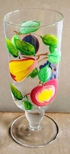 Vtg Block Basics 20 oz Orchard Pattern Tea Goblet Hand Painted Drinking Glass