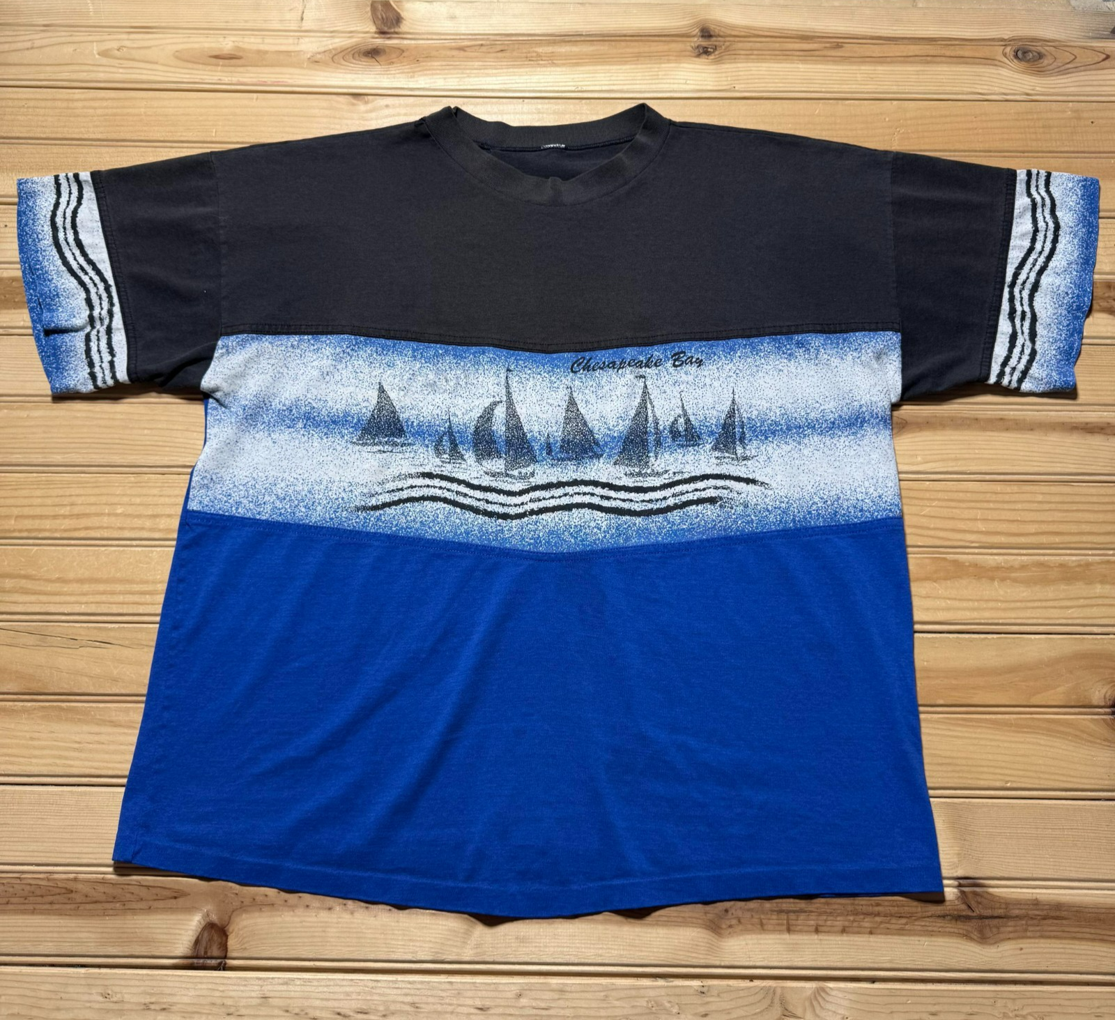 Vintage 80s 90s Chesapeake Bay Sailing Colorblock Tourist Souvenir Shirt Size XL