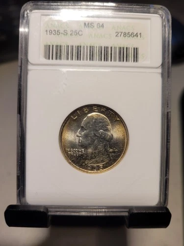 1935-S Washington Quarter ANACS MS64 in an Old Soap Box Holder
