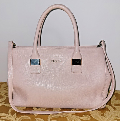Furla Amelia Blush Pink Pebbled Leather Purse Tote Shoulder Strap Dust Bag