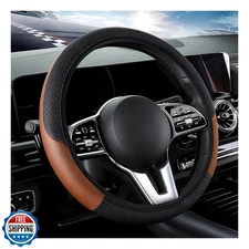 DXNQ Car Steering Wheel Cover, 15 Inch Carbon Fiber Leather Stitching Color S