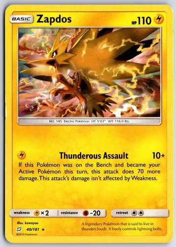 Pokemon Zapdos 40/181 Holo Rare Team Up DMG