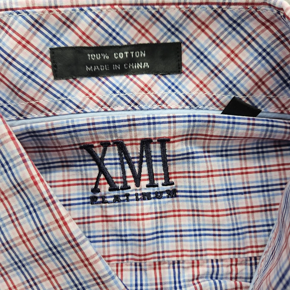 XMI Platinum Men's Button Down Shirt Size 18 Red Blue Checkered Long Sleeve - Image 3 of 4