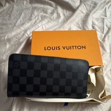 Louis Vuitton Black Check Zip-Around Wallet with Credit Card  Coin Pocket