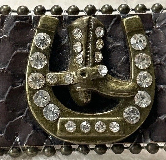 Cinturón de herradura con estrás occidental para niños cuero marrón brillante vaquera rodeo 18" Foto 2 de 4