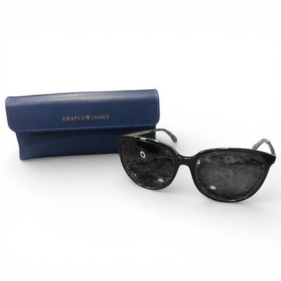 Draper James DJ7038 Black Cat Eye Sunglasses Tortoise Stripe Arms 