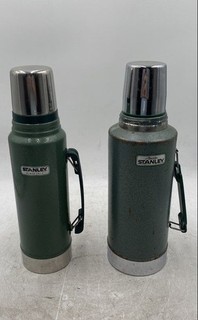 Stanley Green Silver Metal Collectible Thermos Bottles With Handle Lot Of 2